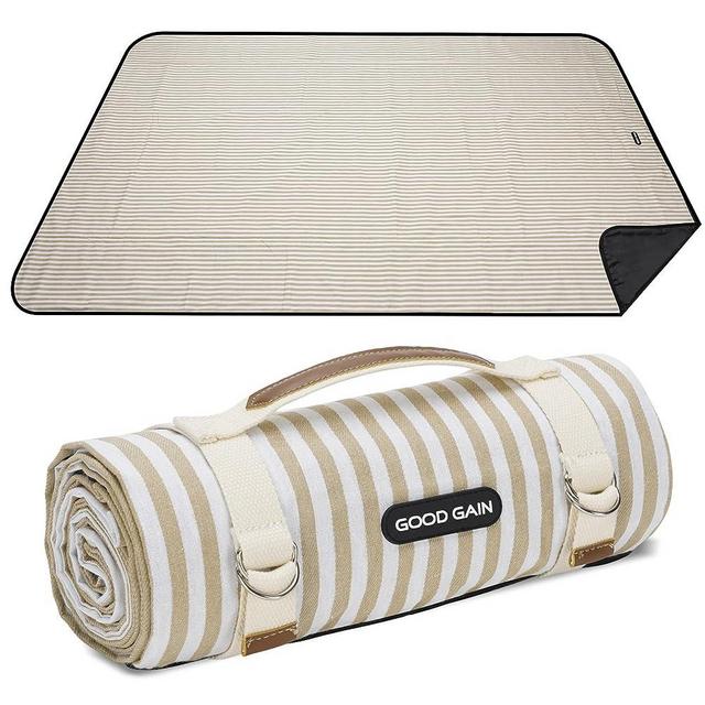 Picnic Outdoor Blankets Waterproof Extra Large - Beach Mat Sand Free Foldable with Carry Strap | Portable Camping Blanket | Park Blanket for Grass Park, Hiking, Travel, Concerts, Indoor (YellowStrip)