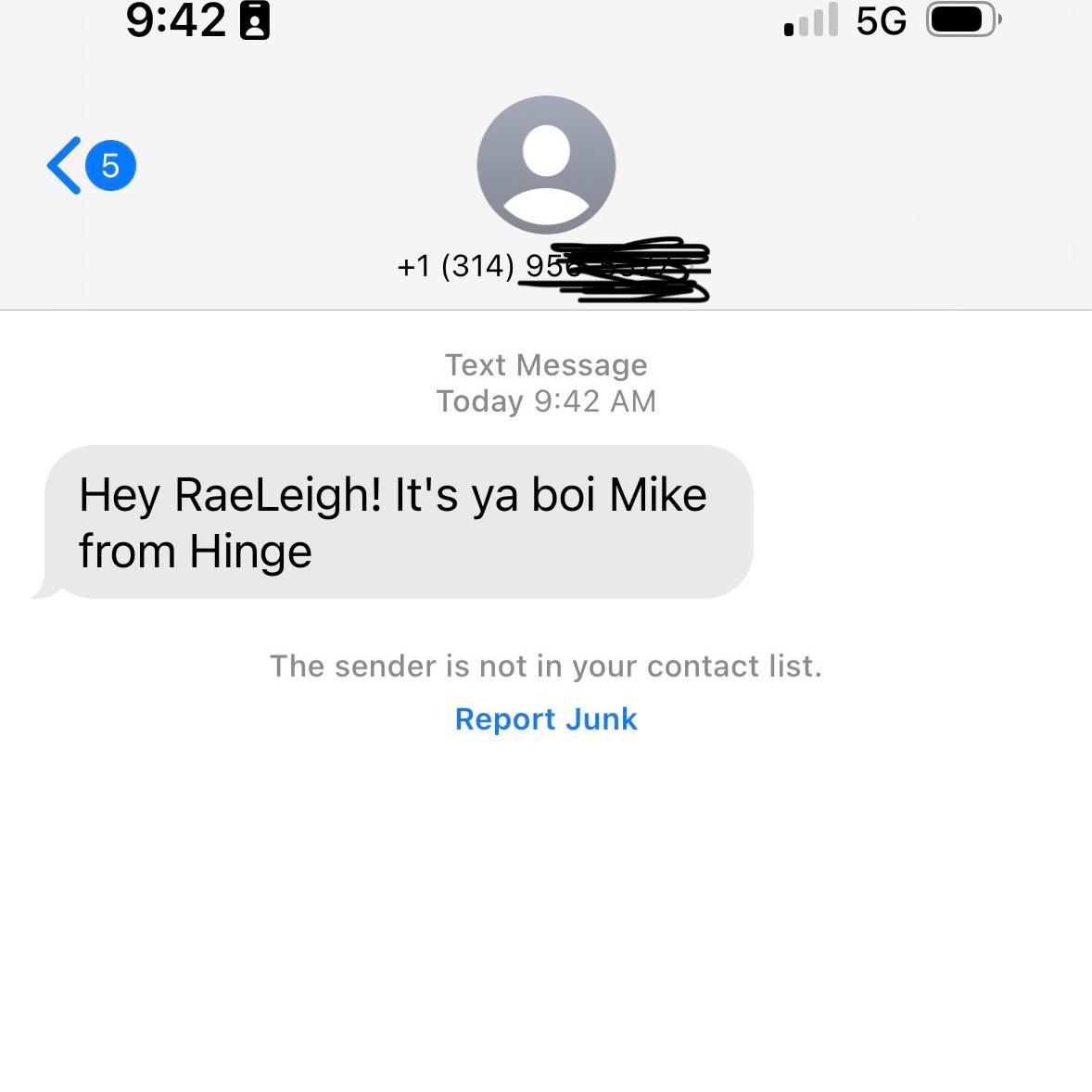 Our first ever text message. From “ya boi”