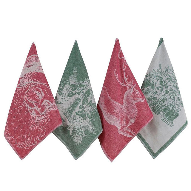 sea me at home Christmas Tea Towel Set of 4-100% Cotton Jacquard Kitchen Towels, Festive Dish Towels for Christmas Decor, Perfect Hostess Gift (Merry Christmas)