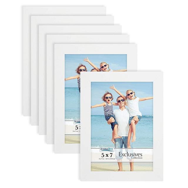 Icona Bay 5x7 Picture Frames (White, 6 Pack), Sturdy Wood Composite Photo Frames 5 x 7, Sleek Design, Table Top or Wall Mount, Exclusives Collection