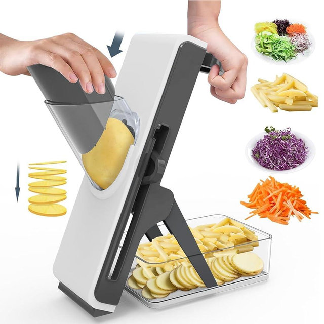 Mandoline Slicer Safe Multifunctional Dicer Adjustable Commercial Slicer Machine Stainless Steel Chopper (White Deep Grey)