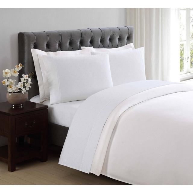 California King 310 Thread Count Classic Dot Printed Cotton Sheet Set Bright White - Charisma