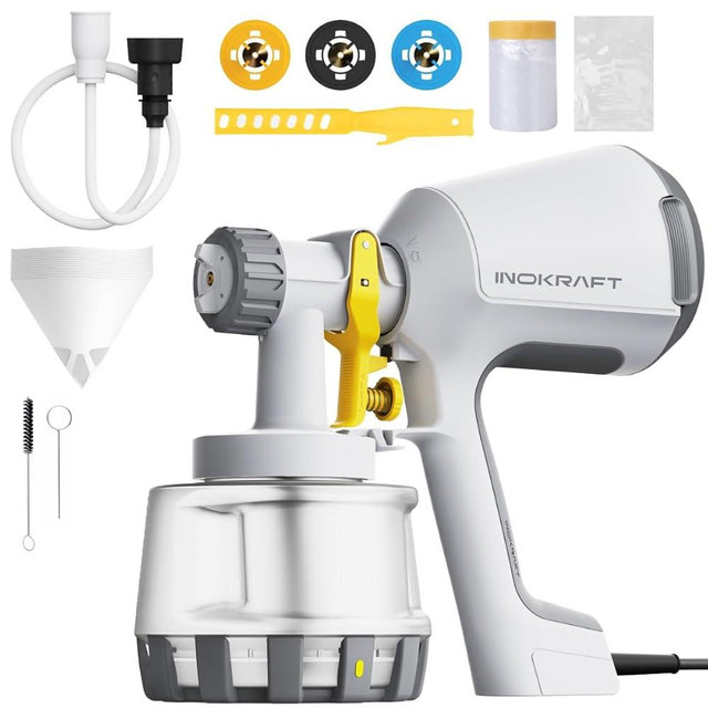 InoKraft Paint Sprayer, HVLP Paint Sprayer Includes 3 Nozzles, 3 Patterns & Whole Cleaning kit for House Painting, Furniture, Cabinets, Compatible with Stains, Sealers and Latex Paints