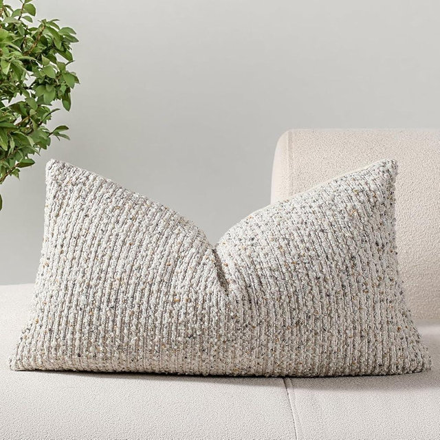 14x36 Cream Grey Decorative Body Pillow Cover for Bed Textured Boucle Striped Chic Morden Boho Accent Farmhouse Rectangular Long Lumbar Throw Pillow Case for Bedroom Living Room Home Decor Couch Sofa
