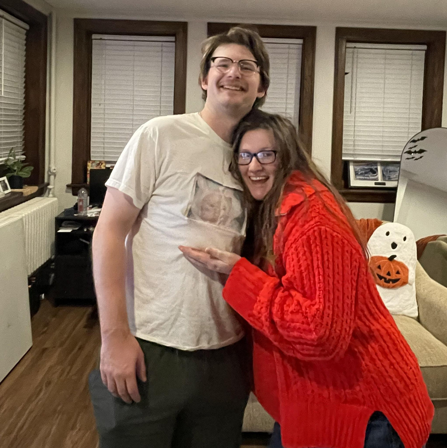 After my 24th birthday dinner. Yes, that is my baby picture on Dan's shirt.