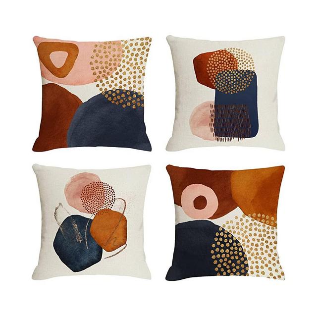 Jartinle Mid Century Modern Boho Throw Pillow Covers Colorful 18x18 Set of 4 Aesthetic Decor Navy Blue Burnt Orange Abstract Pillow Covers Geometric Minimalist Pillow Cases for Couch Sofa Home