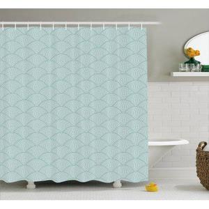 Geometric Shower Curtain with Hooks Seafoam White