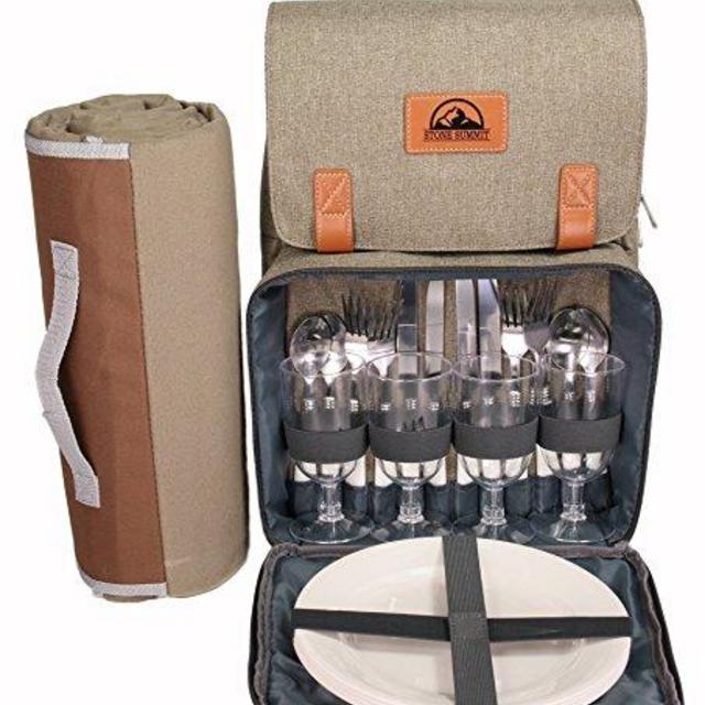 Deluxe 4 Person Picnic Backpack Bag Large Insulated Food Compartment Waterproof Blanket