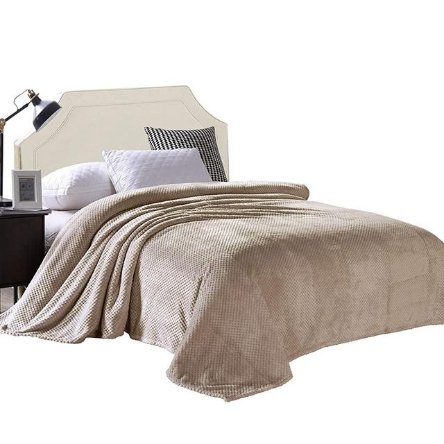 Exclusivo Mezcla Twin Size Waffle Flannel Fleece Bed Blanket as Bedspread/Coverlet/Bed Cover/Bed Sheets (90" x 66", Camel) - Soft, Lightweight, Warm and Cozy