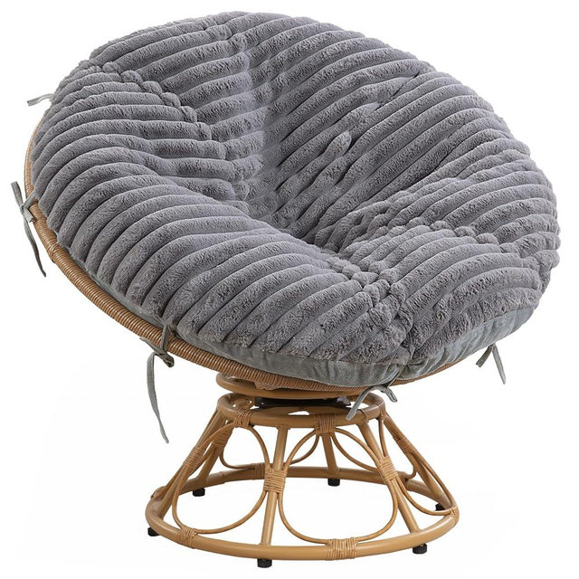 HOMBYS Fluffy Shaggy Cover for Papasan Chair Cushion, Plush Faux Fur Slipcover ONLY, (Without Cushion) Removable Soft Papasan Cushion Covers with 8 Ties,(Light Grey, 50"x50")