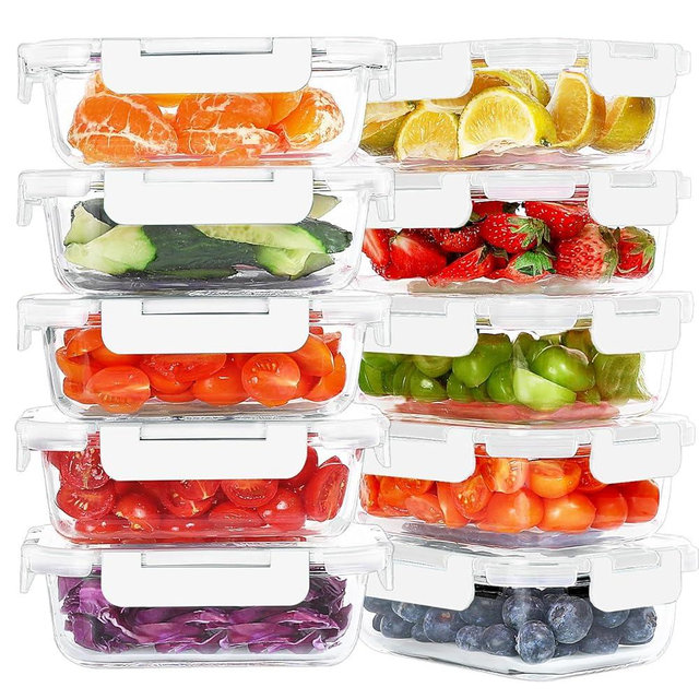 KOMUEE 10 Packs 22 oz Glass Meal Prep Containers, Glass Food Storage Containers with Lids, Airtight Lunch Boxes BPA Free, Microwave and Freezer Safe, White