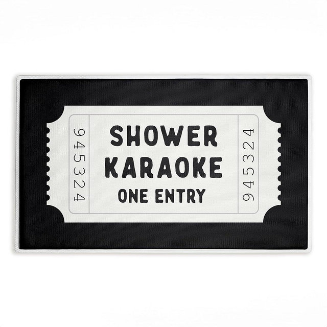 Stupell Industries Shower Karaoke Black Plush Bathroom Mat & Bath Rug, Soft Quick-Dry Non-Slip Bathroom Rug with Recycled Foam Cushion, Modern Typography Phrase Design by Lettered and Lined, 18"x30"