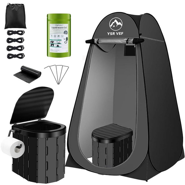 Portable Toilet Kit, Camping Toilet with Pop-Up Privacy Tent and Poo Gel Toilet Bags, Washable Portable Outdoor Showers Changing Rooms