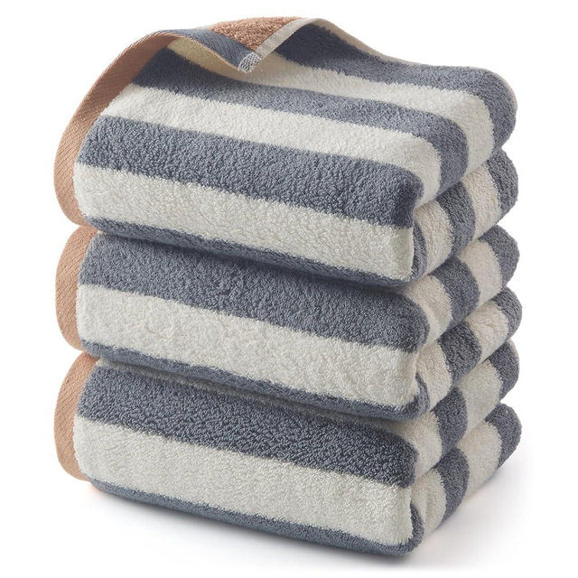 REDKISS Striped Hand Towels for Bathroom, Kitchen Decor, Guest Use, Ultra Soft and Highly Absorbent for Kids Adults, 100% Cotton, 12” x 28”, 3 Pack, Grey
