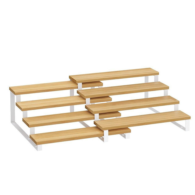 SONGMICS Display Risers, Set of 2 Engineered Wood Perfume Organizer Stand, 4-Tier Cupcake Stand Holder, Spice Rack, Shelf Risers for Figures, Dessert Shelves, Natural Beige and Cloud White UKCS216N02