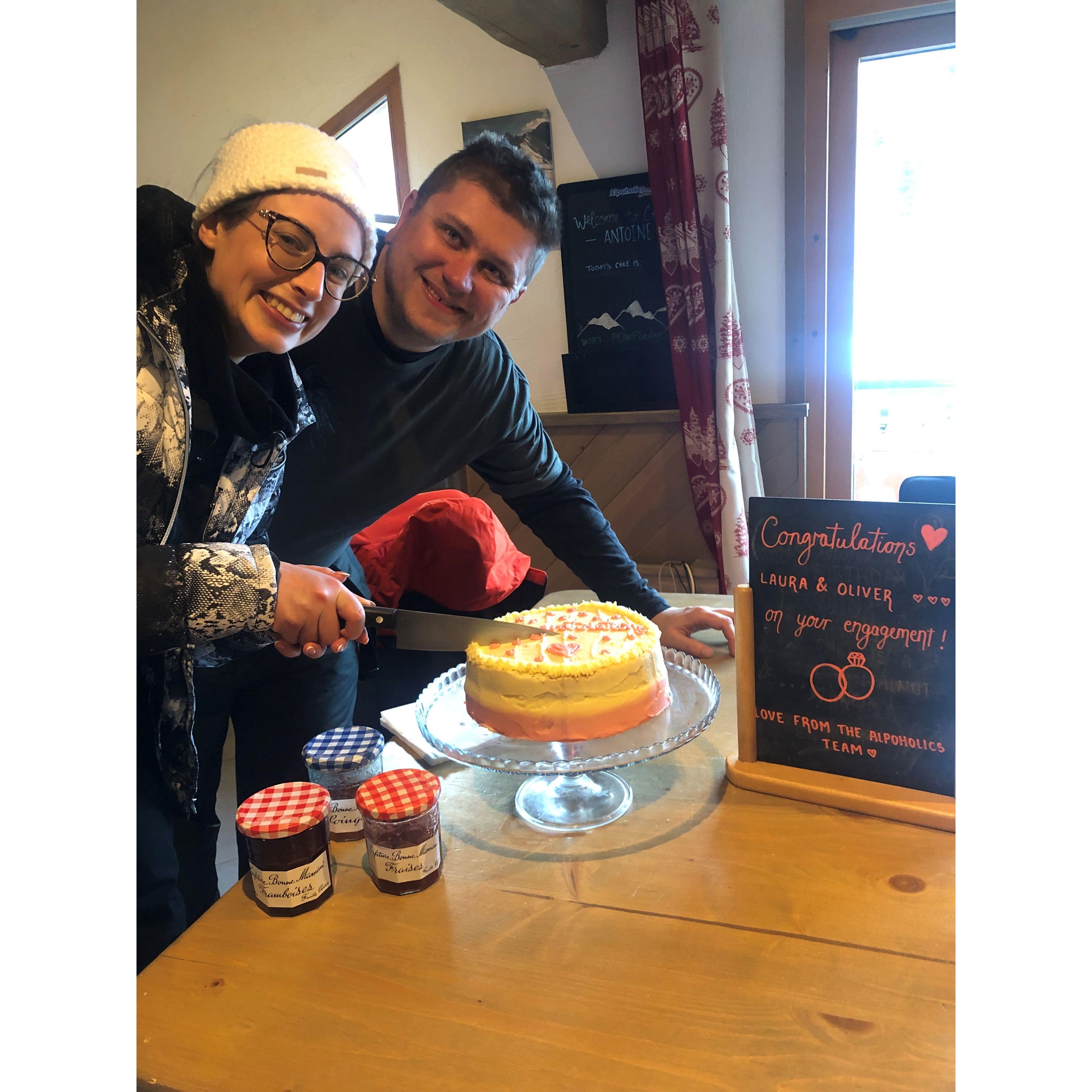 Post engagement cake by the awesome chalet hosts!