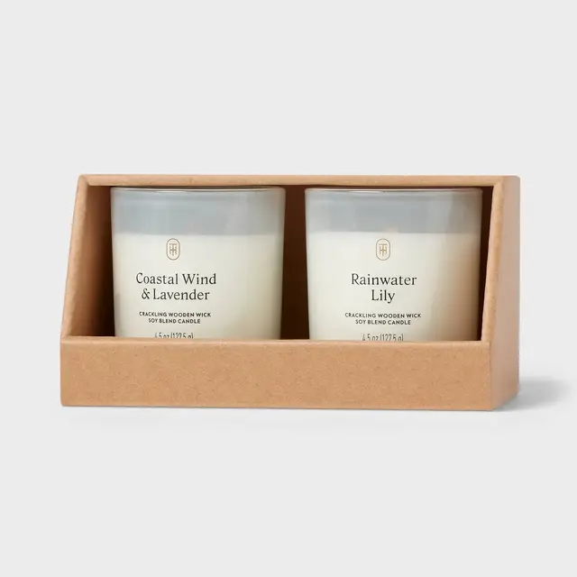 Gift Set of 2 4.5oz Milky Coastal Wind and Lavender and Rainwater Lily Jar Candle - Threshold™