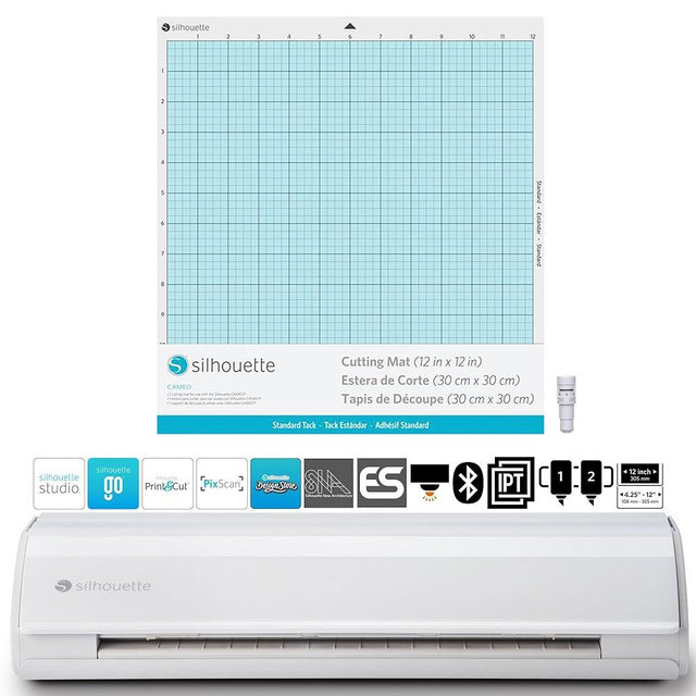 Silhouette Cameo 5 12 inch Vinyl Cutting Machine with Studio Software, Electric Tool and ES Mat Compatible, SNA and IPT, 50 db, White Edition