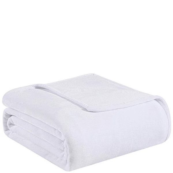 Tommy Bahama Solid Plush Fleece Queen Bed Blanket, White