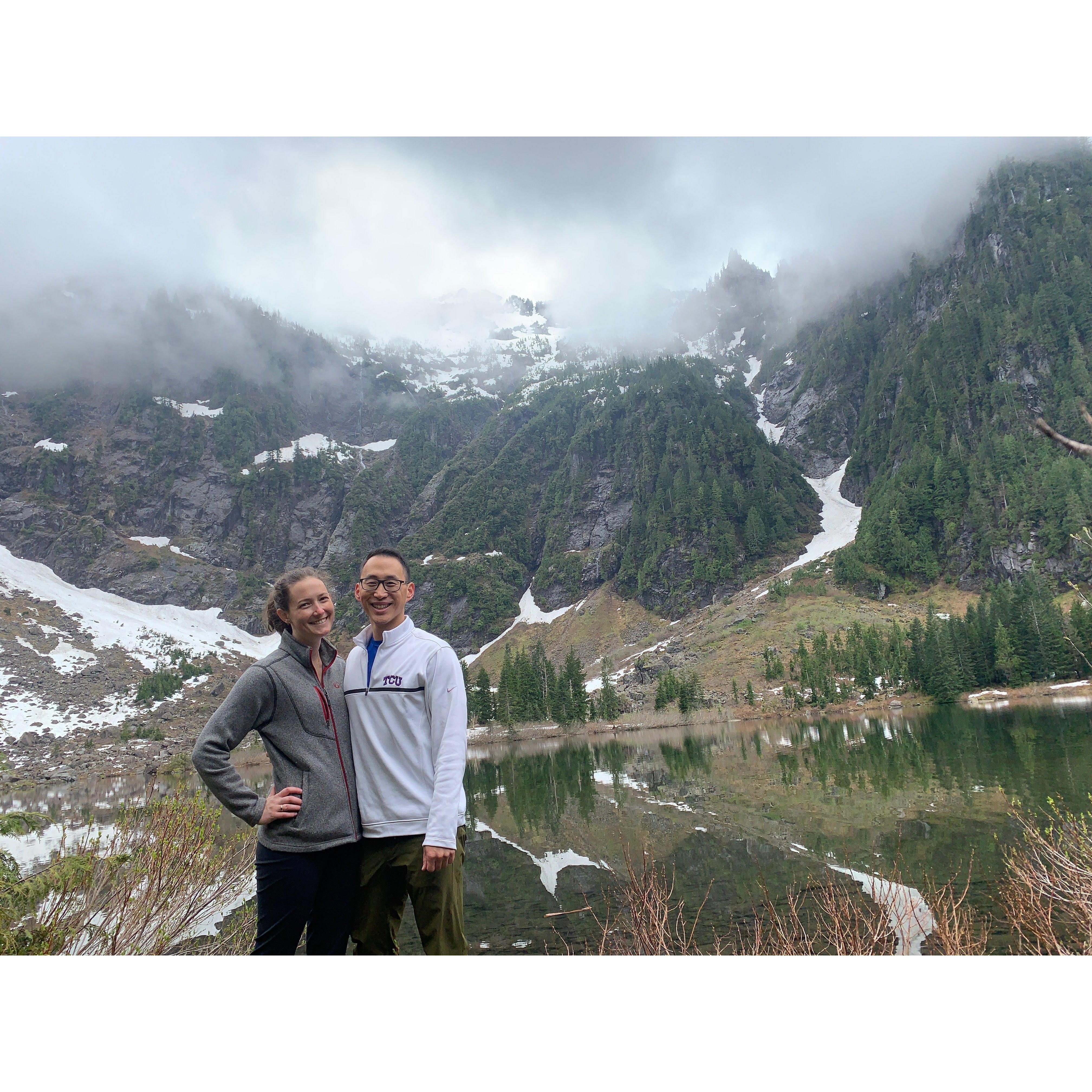 Hiking Heather Lake in Washington while visiting Peter's parents. Amazing views!