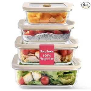 Ziruma Non-Toxic 4 Pack - Glass Food Storage Containers With Lids – Plastic Free, Airtight Meal Prep Containers, Multi-Size (12, 21, 35, 50 Oz), Microwave & Freezer Safe