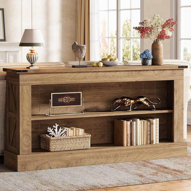 Tribesigns 63-Inch Long Console Table for Entryway, Narrow Long Entry Table with Shelves for Living Room, Farmhouse Sofa Console Behind Couch, for Foyer, Hallway, Wood Color