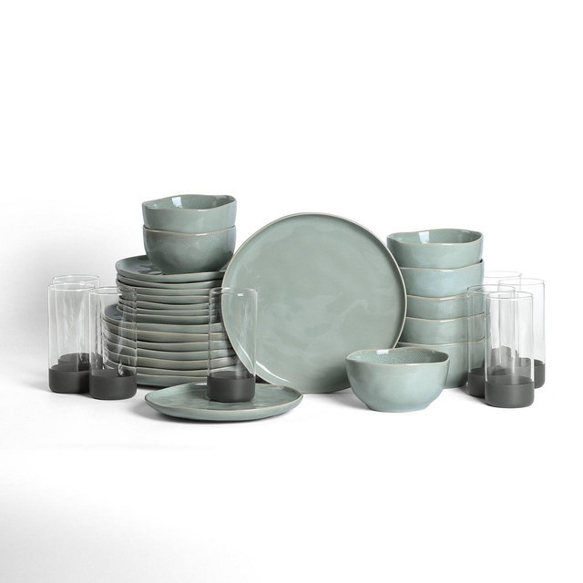 Stone Lain 32pc Mirella Stoneware Dinnerware Set Includes Glasses Light Green