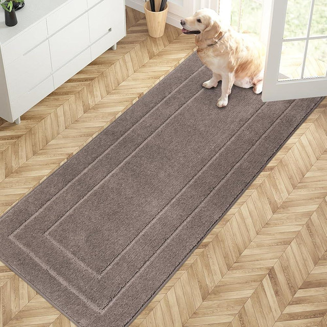 PURRUGS Dirt Trapper Door Mat 32" x 70", Non-Slip/Skid Machine Washable Entryway Rug, Dog Doormat, Super Absorbent Welcome Mat for Muddy Wet Shoes and Paws, Grayish Brown