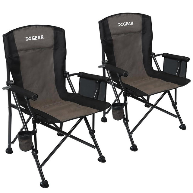 XGEAR Camping Chair with Padded Hard Armrest, Sturdy Folding Camp Chair with Cup Holder, Storage Pockets Carry Bag Included, Support to 400 lbs