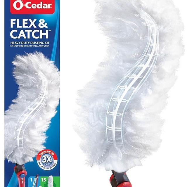 O-Cedar Flex & Catch Heavy Duty Dusting Kit with 15 Disposable Duster Refills | Flexible Duster Starter Set with Extendable 3 Feet Handle | Traps 3X More Dust Than Traditional Feather Duster
