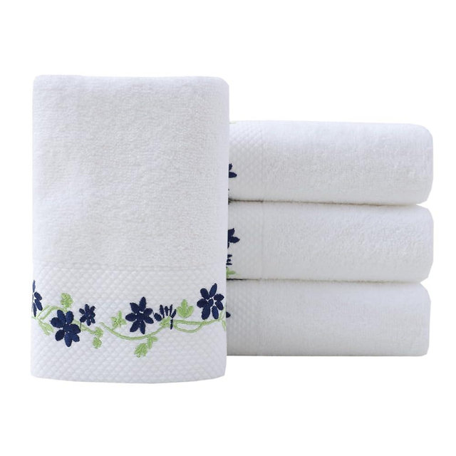 Pidada Hand Towels Set of 4 Embroidered Floral Pattern 100% Cotton Absorbent Soft Decorative Towel for Bathroom (White Pattern 5)