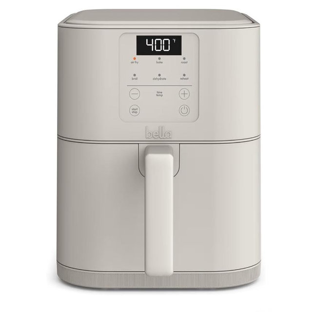 bella 6 Qt Slim Air Fryer, Fits-anywhere™ Kitchenware, EverGood™ Ceramic Nonstick Coating, Adjustable Temperature, 6 Preset Cooking Options, 60 Min Auto Shutoff w Audible Tone, 5lb Capacity, Oatmilk