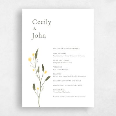 Yellow Wedding Program - Beale