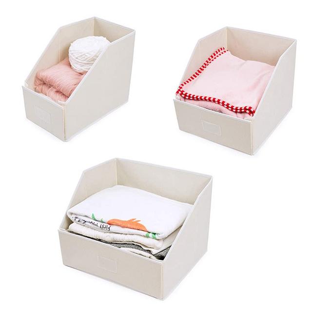 Woffit Linen Closet Storage Organizers – Set of 3 Foldable Baskets to Organize Your Sheets, Towels, Washclothes, Blankets, Clothing, Sweaters, Etc – 100% Organic Fabric Bins