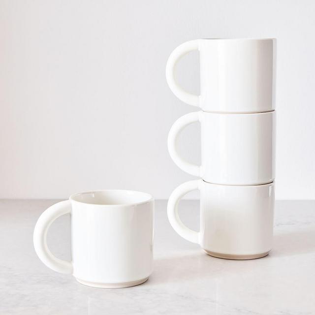 Straight Sided Nested Dinnerware, Mug, Stoneware, White, Set of 4