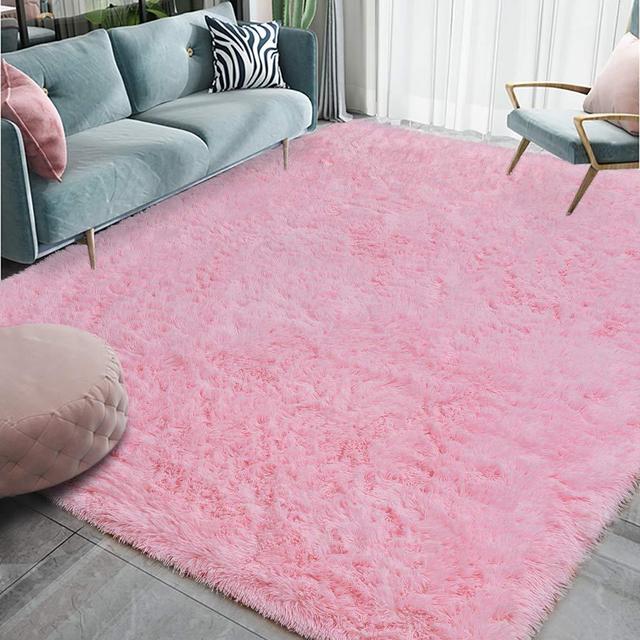HOMORE Luxury Fluffy Area Rug Modern Shag Rugs for Bedroom Living Room, Super Soft and Comfy Carpet, Cute Carpets for Kids Nursery Girls Home, 5x8 Feet Baby Pink