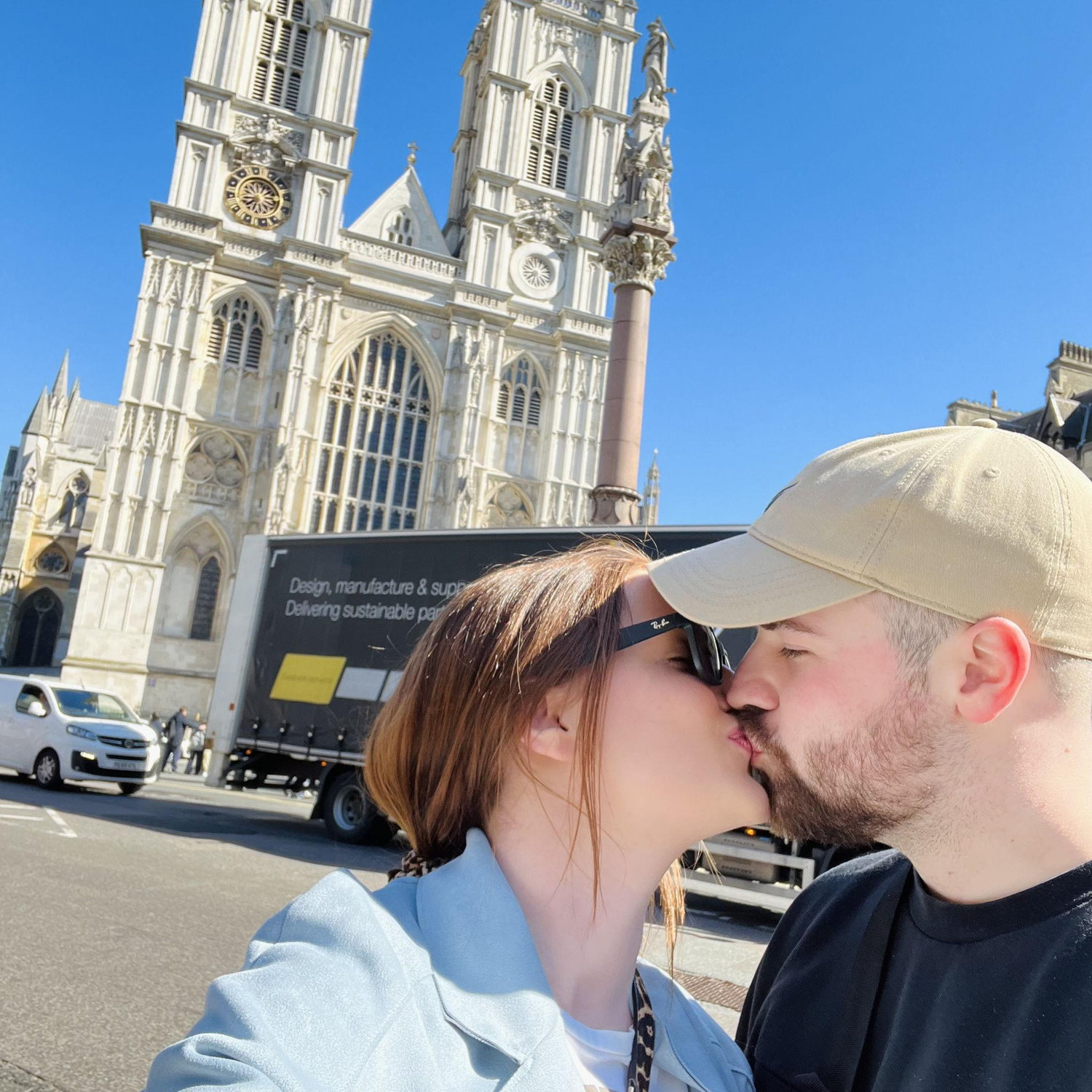 This is us smooching in front of Westminster Abbey!
