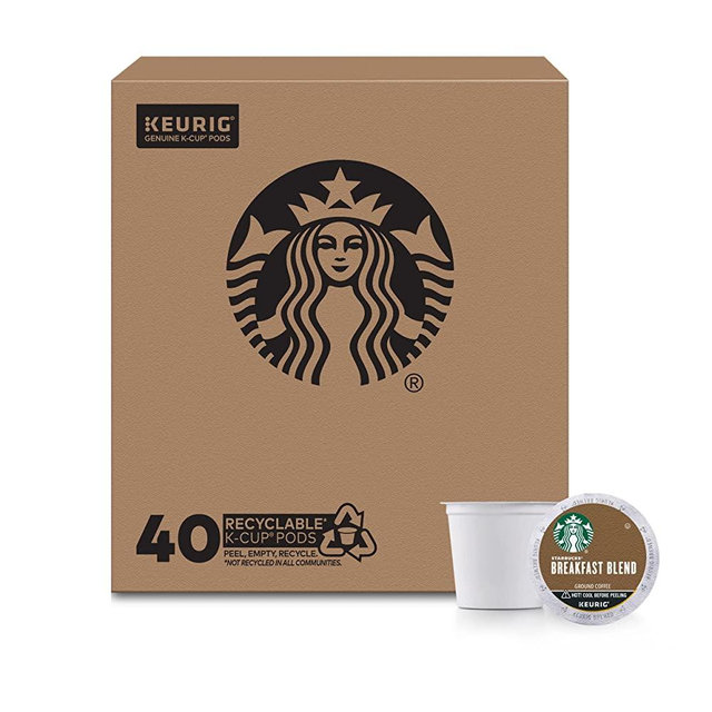 Starbucks Medium Roast K-Cup Coffee Pods — Breakfast Blend for Keurig Brewers — 1 box (40 pods)