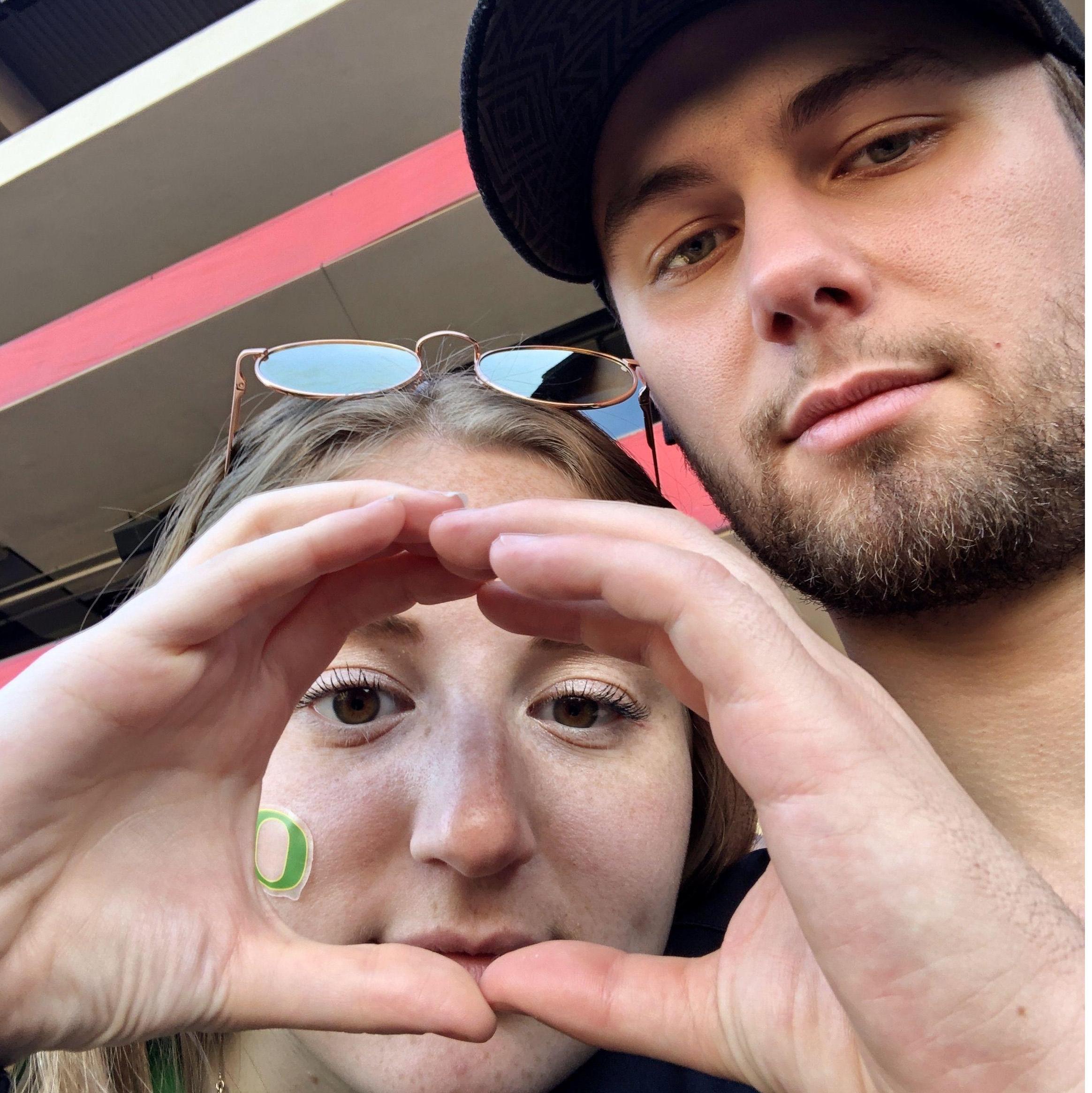 A month after we started dating we went to the Rose Bowl to see the Ducks win!