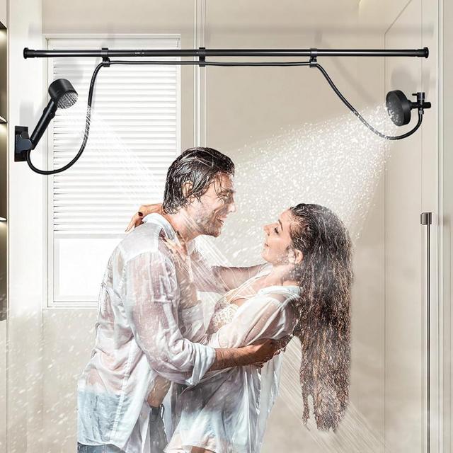 DEVA Dual Shower Head for Couples, Double Shower System for Two People, 6+3 Adjustable Spray Modes-High Pressure Tandem Showerhead with 31.5~80.7" Extendable Rod / 78.7" Long Hose, Easy Install