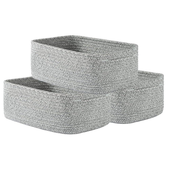 KALLAX Small Woven Basket, 12 x 8 x 4.5 Inches, Storage Basket for Organizing, Cute Small Rope Shelf Closet Cube Storage Bins Baskets for Shelves, Dog Toy Gift Baskets Empty, 3 Packs, Mixed Grey
