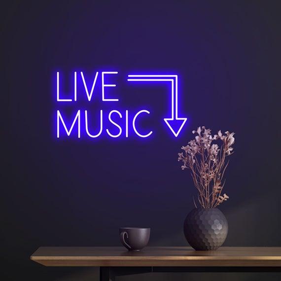 live music neon sign, warm white