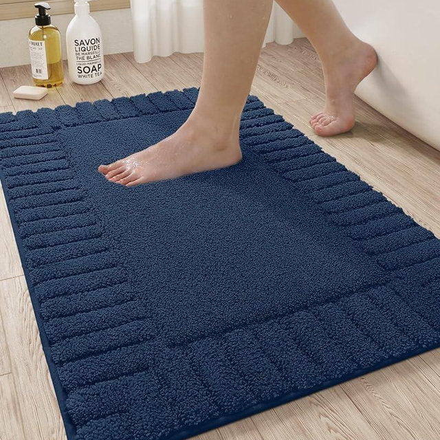 LUMI Premium Bath Rug, Extra Soft and Absorbent Bathroom Mat, Quick Dry, Non Slip, Machine Washable Bath Mat for Shower and Tub, Blue, 19.5"x31.5"