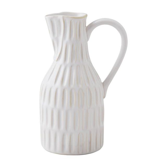 Mud Pie Cream Stoneware Jug Bud Vase, Large, 9" x 4.25"