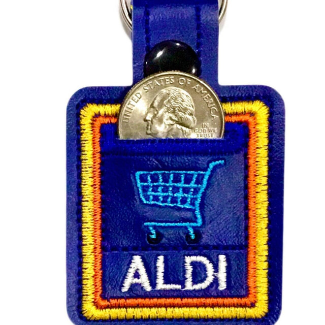 Aldi quarter holder Shopping cart keychain- key fob quarter keeper-Aldi Key Fob with Quarter holder-Embroidered Aldi cart-Shopping cart