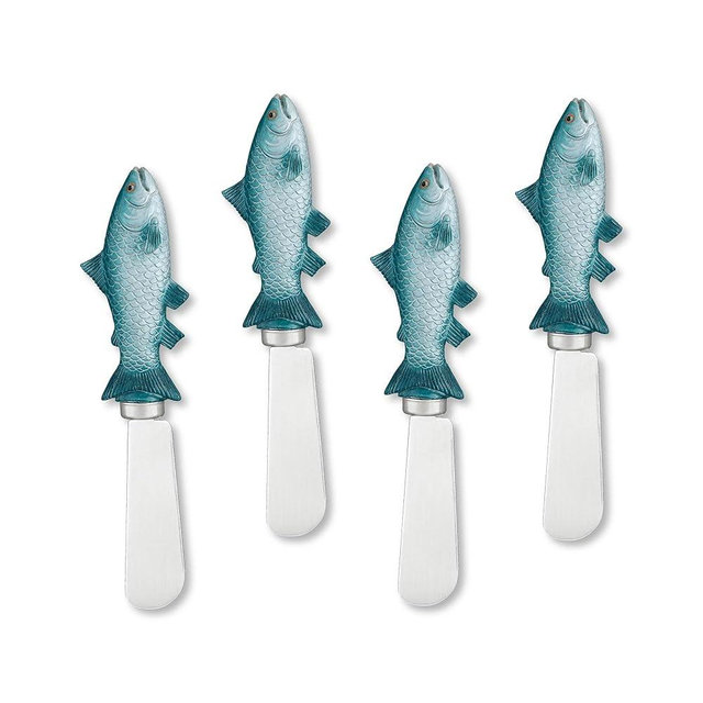 Supreme Housewares Salmon Cheese Spreaders, Hand-Painted Resin Handles with Stainless Steel Blades for Spreading Cream Cheese, Butter, Jam, or Sandwich, Set of 4