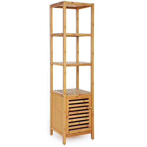 SONGMICS Bamboo Bathroom Storage Floor Cabinet， 4 Tiers Multifunctional Floor Shelving Unit，Free Standing Tower Corner Rack ，Natural UBCB50Y