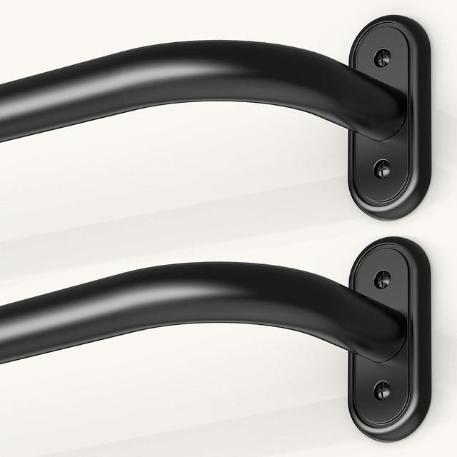 JRZOO 2 Pack Wrap Around Curtain Rods Black, Blackout Heavy Duty Curtain Pole for Windows 48 to 84 Inch, 1" Decorative Room Darkening Curved Modern Drapery Rod (Matte Black/Unique Design/All Metal)