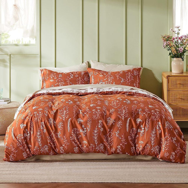Bedsure Cal King Comforter Set - Terracotta Comforter, Cute Floral Bedding Comforter Sets for Women, 3 Pieces, 1 Soft Reversible Botanical Flowers Spring Comforter and 2 Pillow Shams