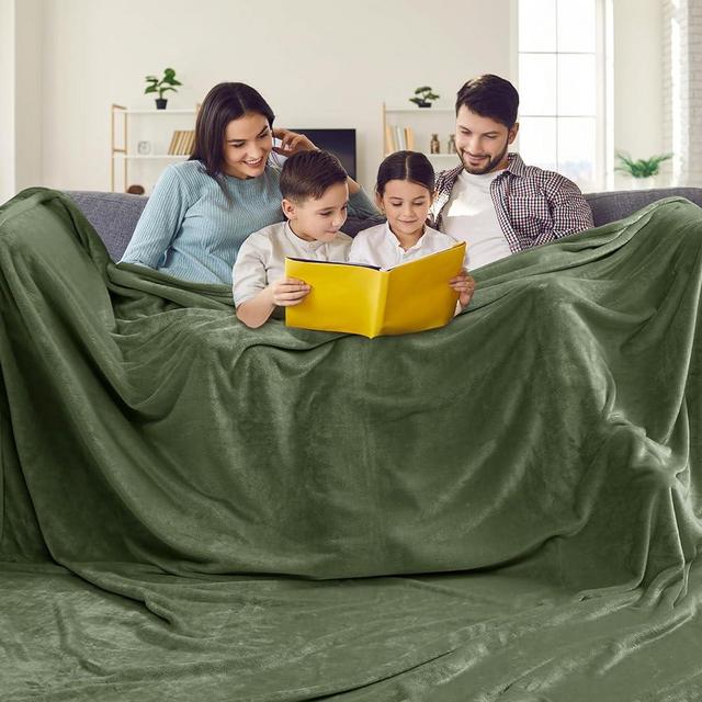 PHF Oversized King Fleece Blanket 120"x120", No Shed No Pilling Big Soft Blanket, Extra Large 10'x 10' Lightweight Blanket for Bed, Sofa Travel and Camping, Suitable for All Season, Olive Green